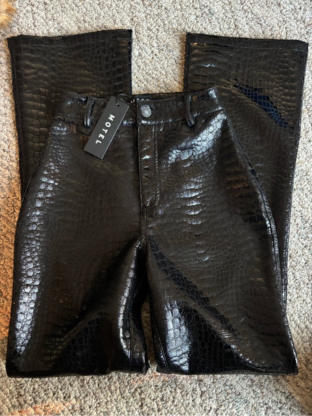 Motel Rocks Black Faux Croc Flare Jeans